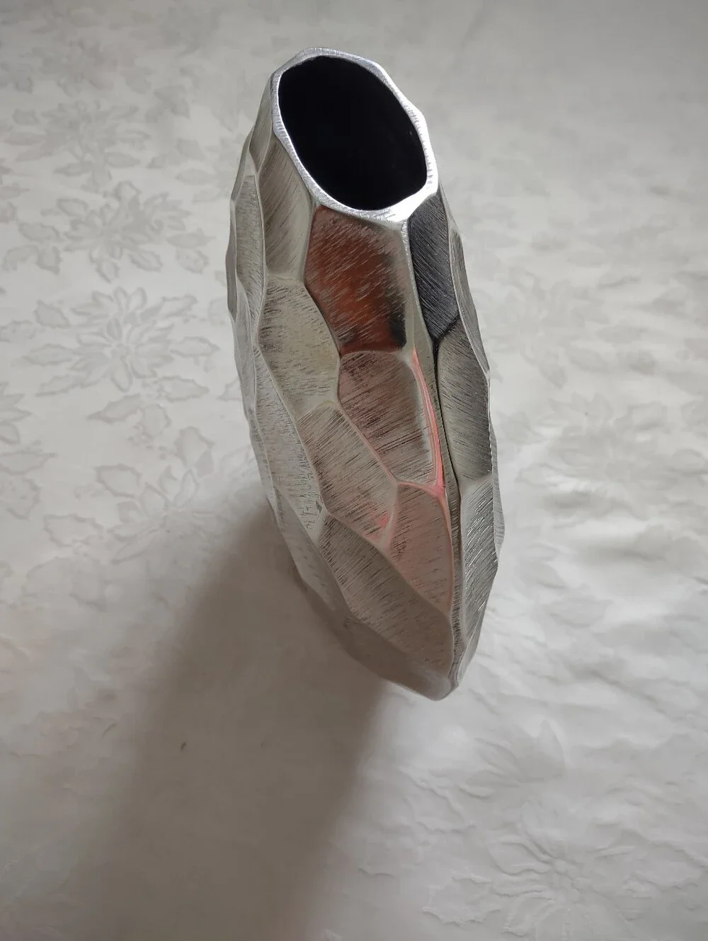Modern Day Concepts Handcrafted Rock Like Faceted Silver Vase Decor